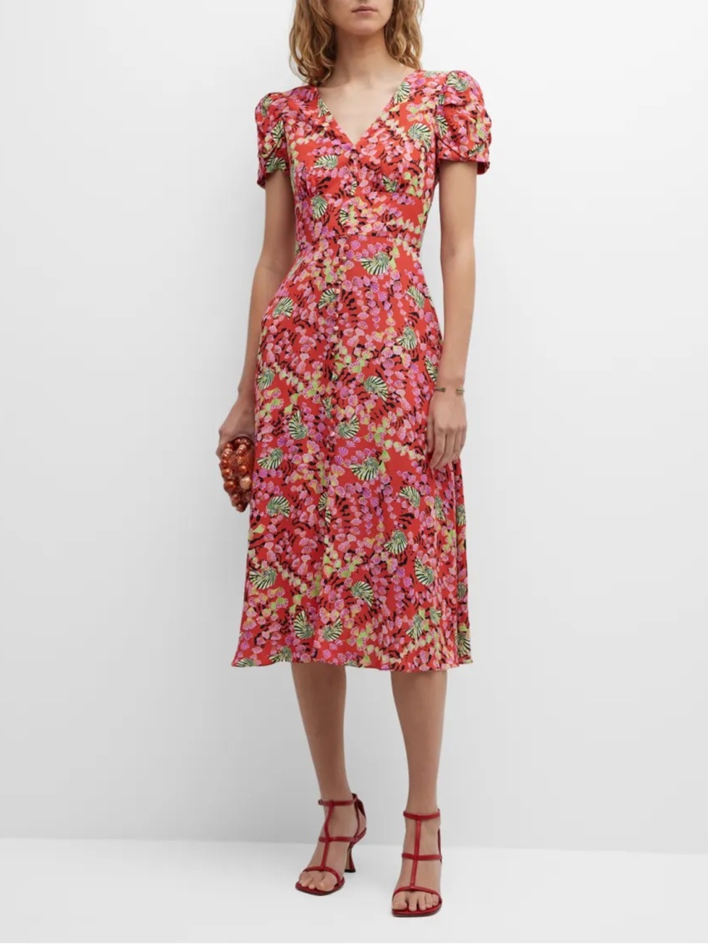Saloni Margot Button-Front Midi Dress